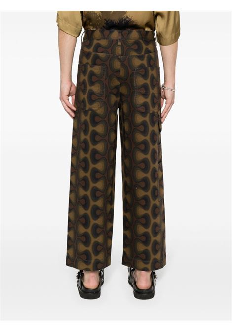 Green Wave-print straight-leg trousers - men DRIES VAN NOTEN | 2410209048001606