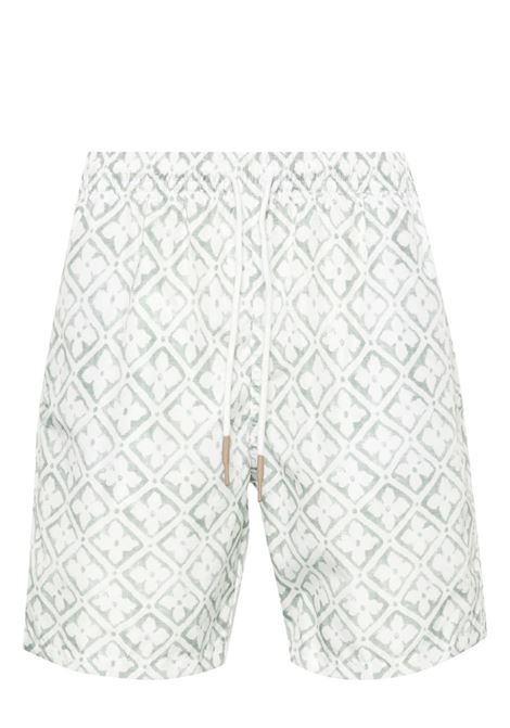 Green geometric-pattern swim shorts - men