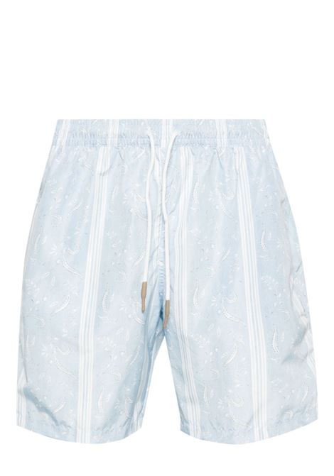 Light blue floral-print swim shorts - men