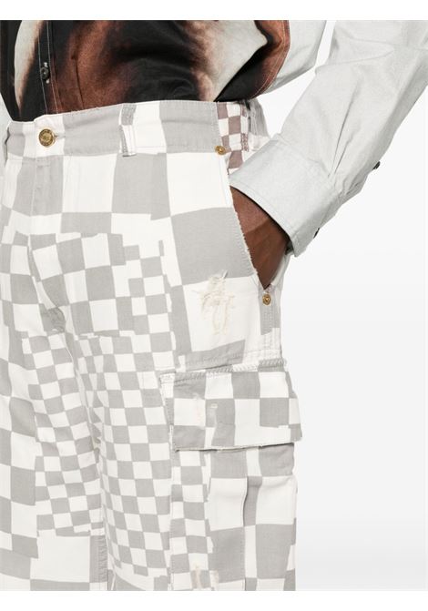 White and grey distressed checked straight trousers - men ERL | ERL08P0051