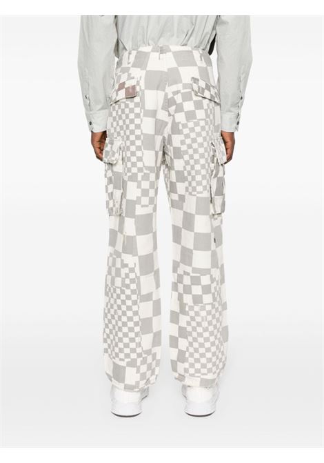 White and grey distressed checked straight trousers - men ERL | ERL08P0051