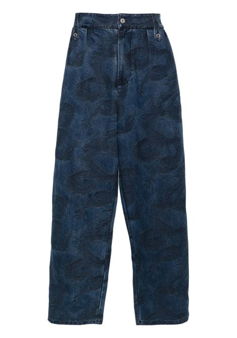 Blue Dragon-jacquard wide-leg jeans - men FENG CHEN WANG | Jeans | FUS17TR14BL