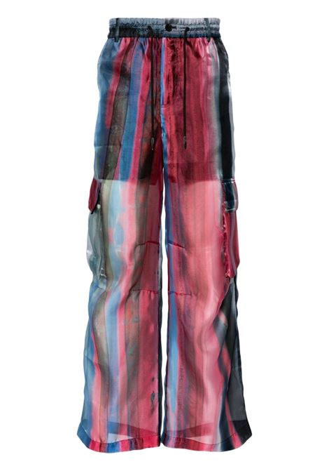 Multicolored semi-sheer cargo trousers Feng Chen Wang - men 