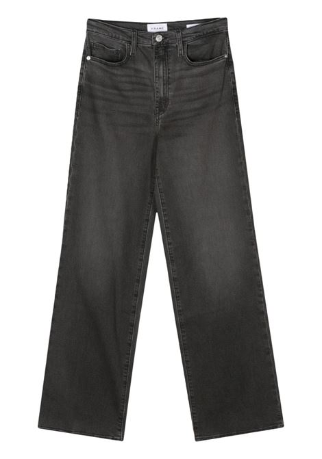 Black whiskering-effect washed straight-leg jeans - women