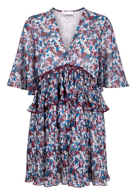 Multicolor  pleated floral-print minidress ? women GANNI | F8864999