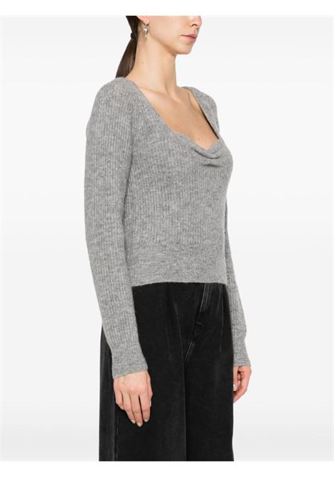 Maglione con collo a cuore ricamato con logo in grigio - donna - GANNI 