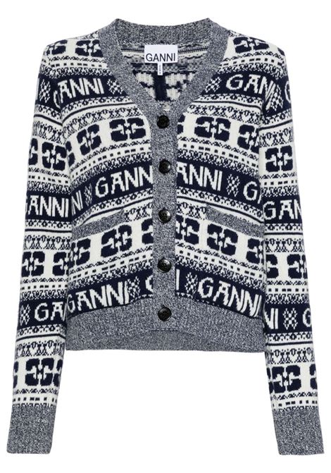 Navy blue and with logo-detail buttoned cardigan - women GANNI | K2093683