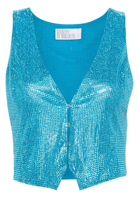 Blue rhinestone-embellished vest - women GIUSEPPE DI MORABITO | 02PSTO218FC0221284