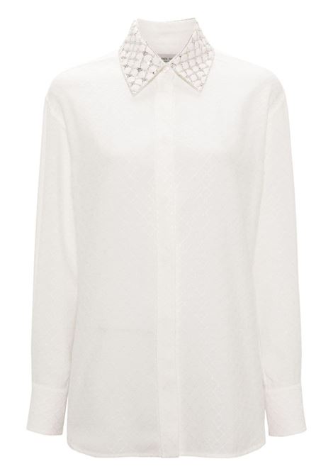 Camicia jacquard con colletto ricamato in bianco - donna