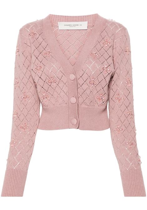 Pink bead-embellished pointelle-knit cardigan - women GOLDEN GOOSE | GWP01169P00146825309