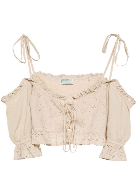 Top crop in pizzo sangallo in beige Guess USA - donna GUESS USA | W4GH03WEUC0F0C9