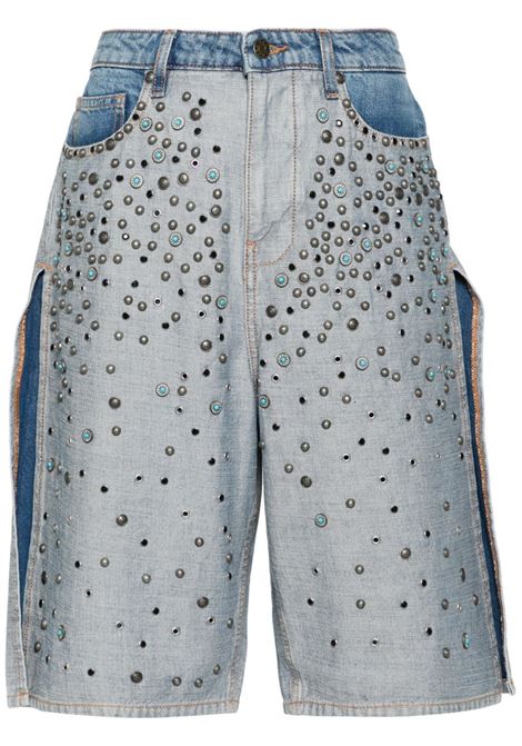 Blue pannelled stud-embellished shorts Guess Usa - women GUESS USA | W4GU50D4RV1GUUI