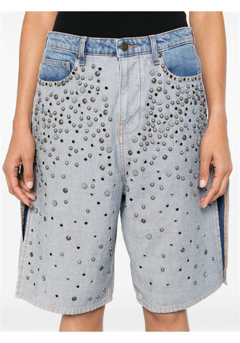 Blue pannelled stud-embellished shorts Guess Usa - women GUESS USA | W4GU50D4RV1GUUI