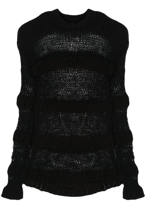 Maglione a maglia aperta a righe in nero - uomo