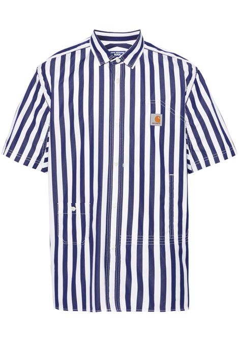 White and blue striped poplin shirt Junya Watanabe x Carhartt WIP - men  JUNYA WATANABE | Shirts | WMB0221