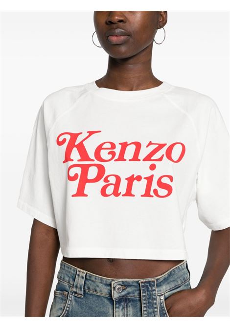 White logo-print cropped T-shirt - women KENZO | FE52TS1104SG02