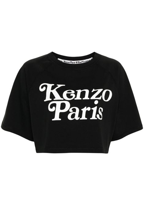 Black logo-print cropped T-shirt - women KENZO | FE52TS1104SG99