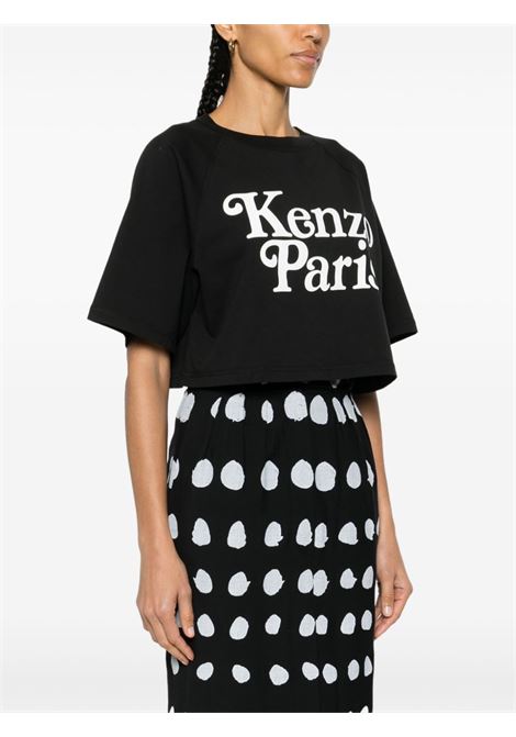 Black logo-print cropped T-shirt - women KENZO | FE52TS1104SG99