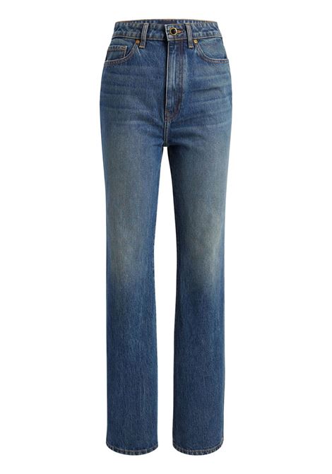Blue high-waisted straight-leg jeans - women