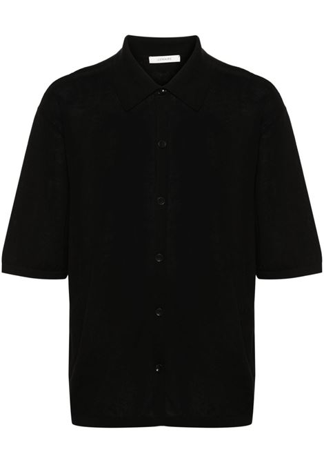 Black fine-knit polo shirt - men