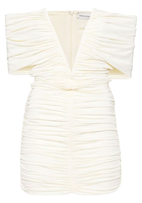 Cream off-shoulder ruched minidress - women