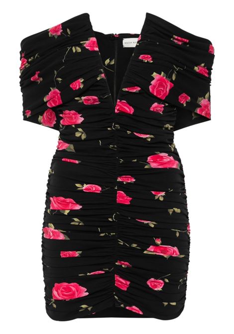 Black rose-print ruched minidress - women