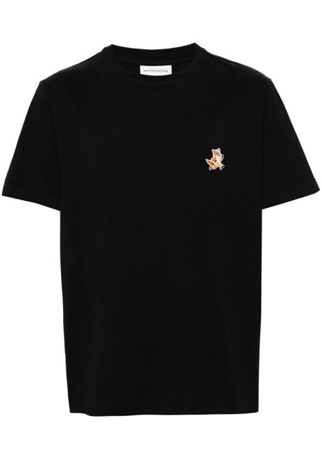 Black fox-patch T-shirt - men