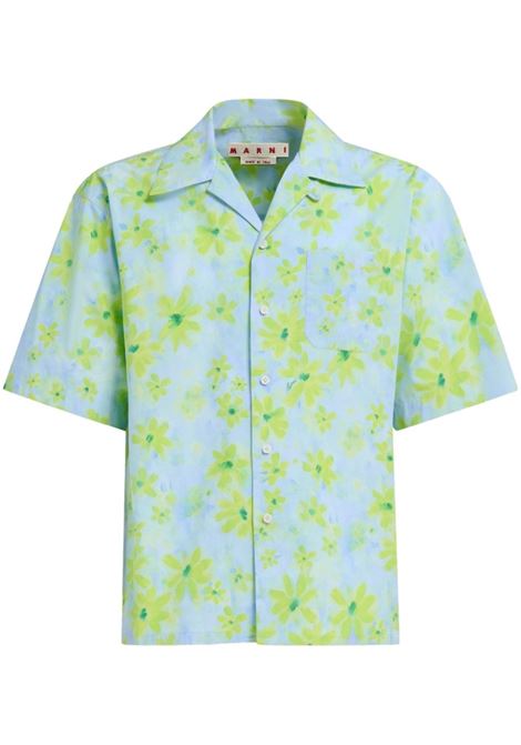 Blue and green floral-print shirt - men