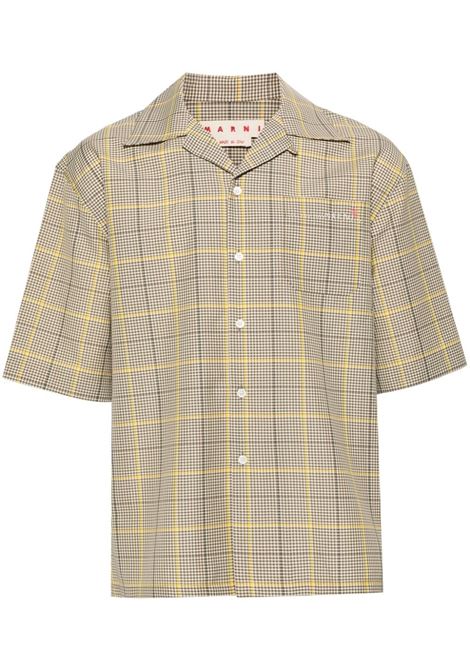 Yellow plaid-check short-sleeve shirt marni - men