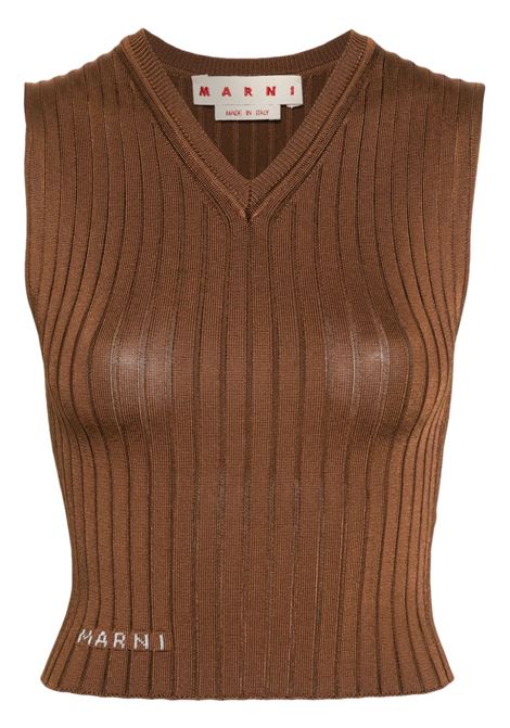 Brown V-neck knitted top - women MARNI | CVMD0121A0UFV22200M28