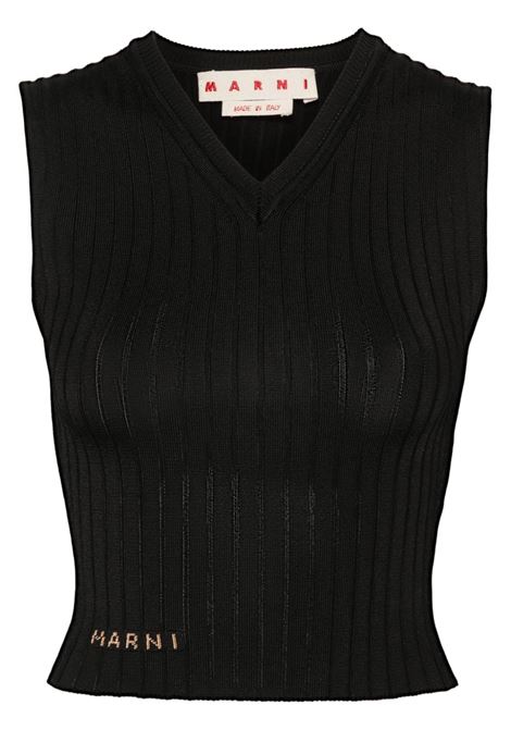 Black V-neck knitted top - women MARNI | CVMD0121A0UFV22200N99