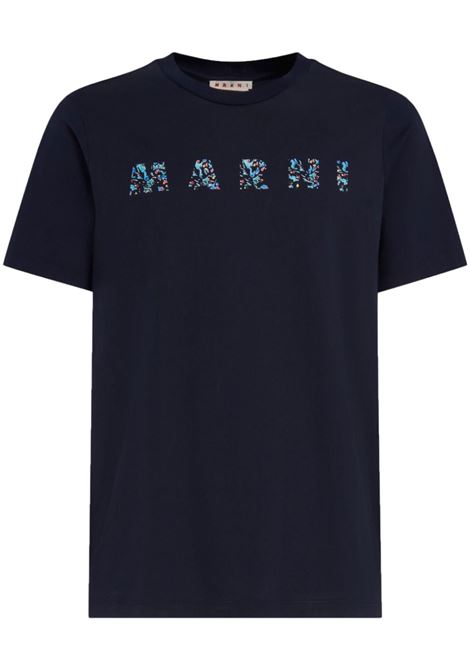 T-shirt con stampa in blu - uomo