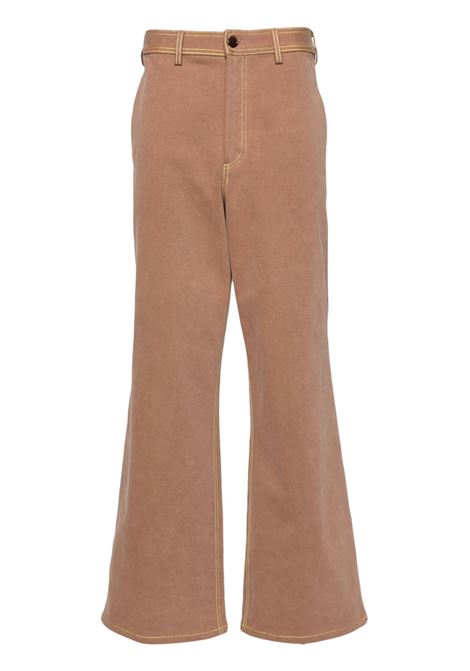 Brown contrast-stitching straight-leg trousers Marni - men