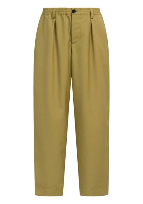 Green pleat-detail tapered trousers - men 
