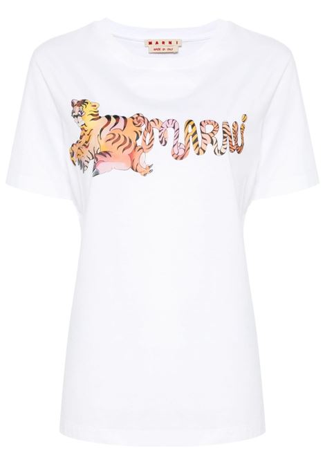 T-shirt con stampa Ferocious Curly Kitty in bianco di Marni - donna MARNI | THJE0293SPUSCW82FCW01