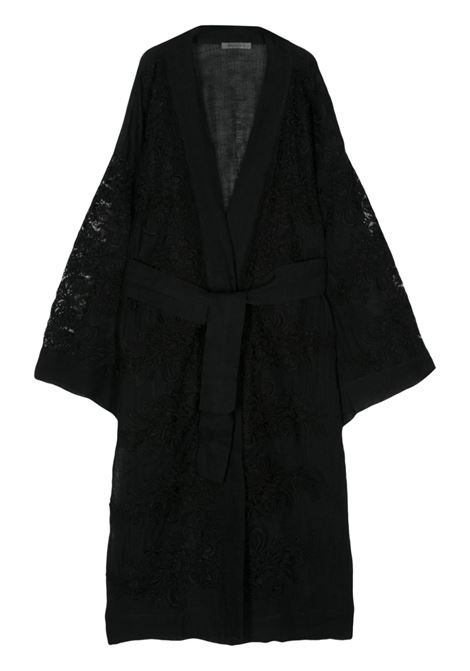 Black lace-detail long kimono Maurizio - women