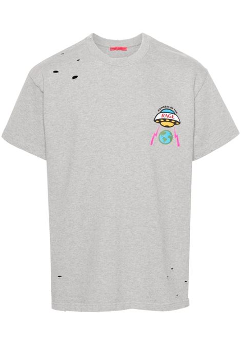 Grey logo-print distressed T-shirt - men