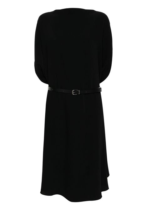 Black belted draped midi dress - women