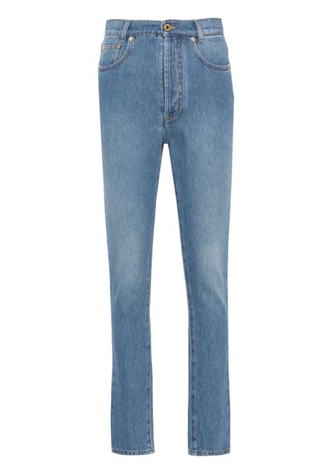 Blue high-rise slim-leg jeans - women MOSCHINO | A031304210298
