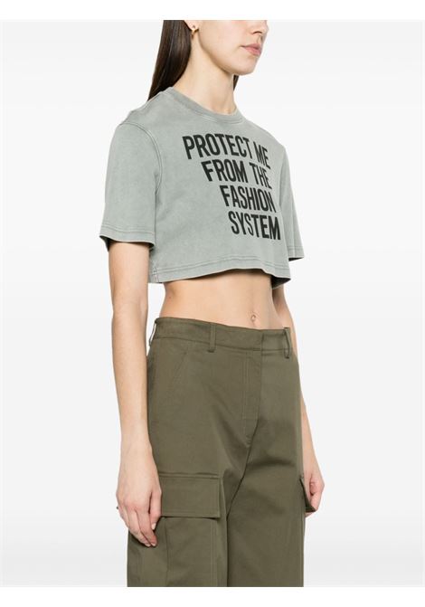 Grey text-print cropped T-shirt - women MOSCHINO | A070204421888
