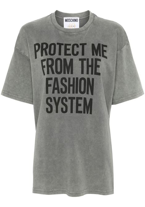 Grey slogan-print  T-shirt - women MOSCHINO | A071204421888