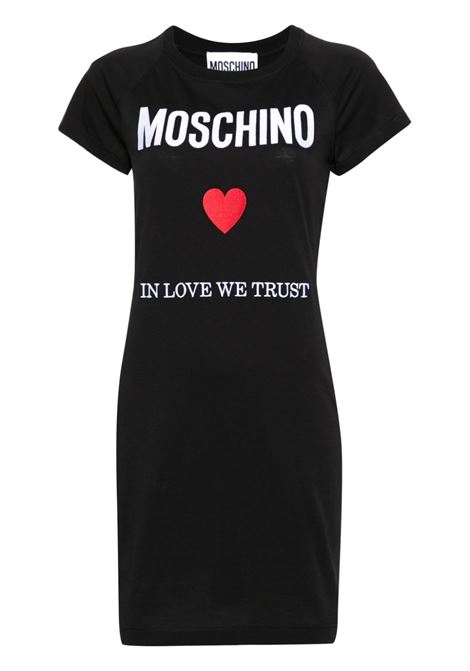 Black logo-embroidered short T-shirt dress ? women MOSCHINO | J045005412555