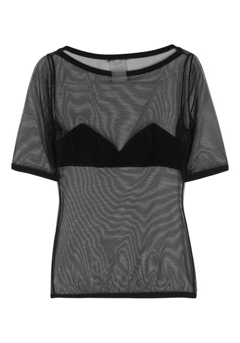 Black bra-effect-panel mesh top - women NENSI DOJAKA | NDSS24TOP063BLK