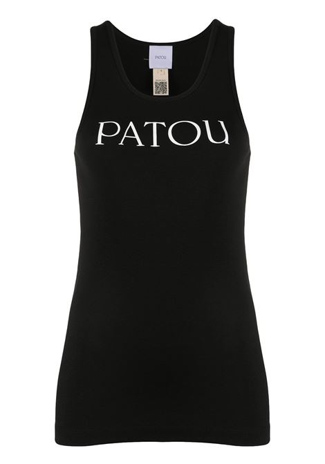 Black scoop neck logo tank top - women