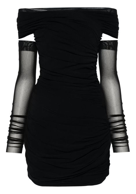 Black draped mesh mini dress - women PHILOSOPHY DI LORENZO SERAFINI | A044521180555