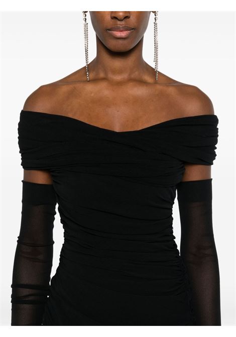 Black draped mesh mini dress - women PHILOSOPHY DI LORENZO SERAFINI | A044521180555