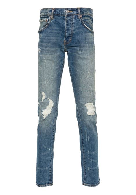 Blue distressed slim-fit jeans - men
