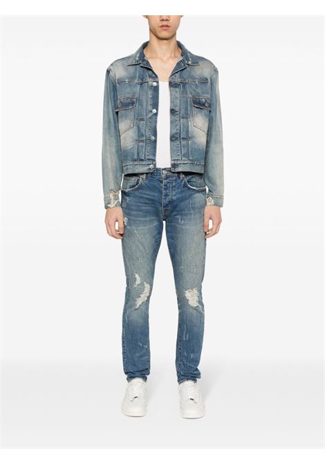 Blue distressed slim-fit jeans - men PURPLE | P001THMI224