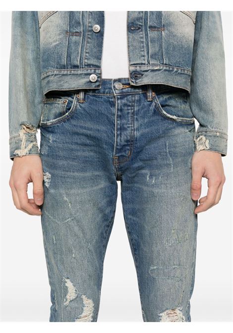 Blue distressed slim-fit jeans - men PURPLE | P001THMI224