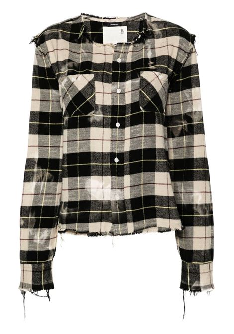 Beige and multicolour distressed plaid shirt - women